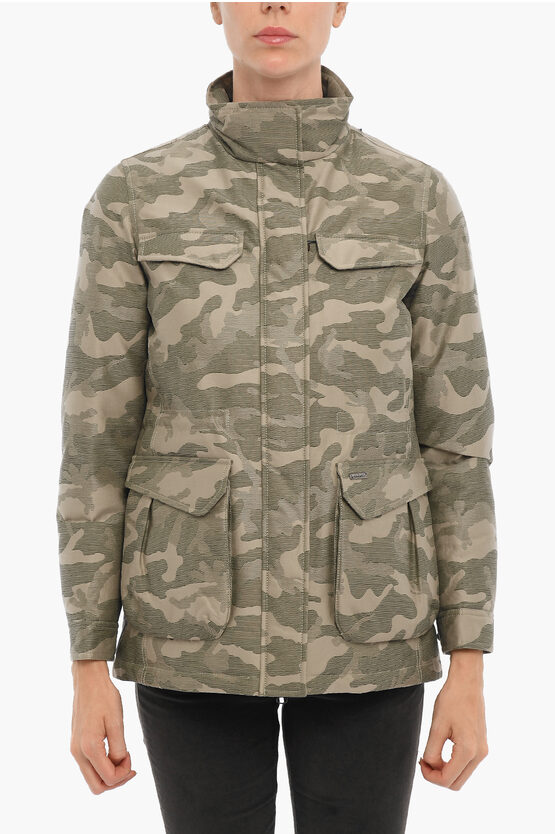 Woolrich Camouflage Keene Field Down Jacket With Double Brest Pockets In Multi