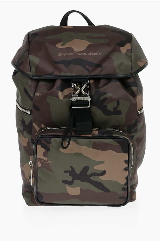 Off-white Camouflage Motif Arrow Tuc Nylon Backpack In Green