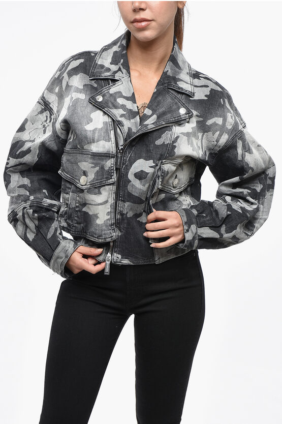 Dsquared2 Camouflage Motif Denim Jacket In Gray