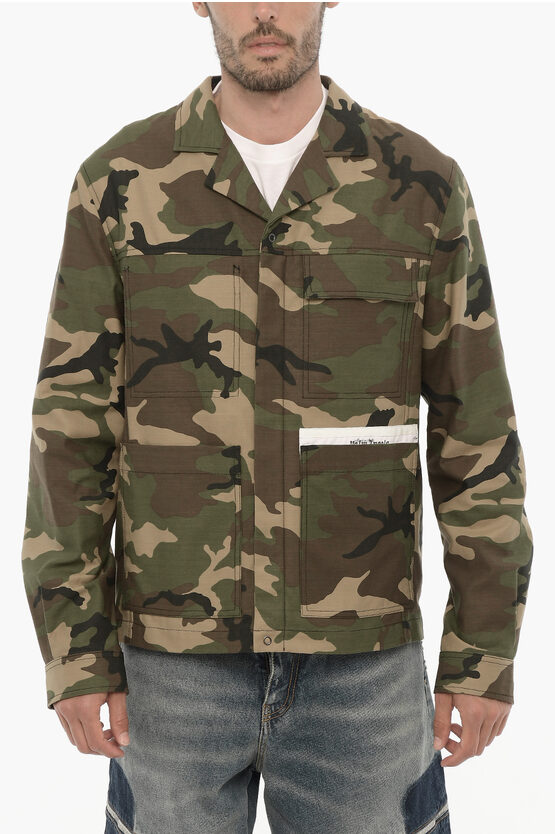 Shop Palm Angels Camouflage Overshirt With Zip Closure