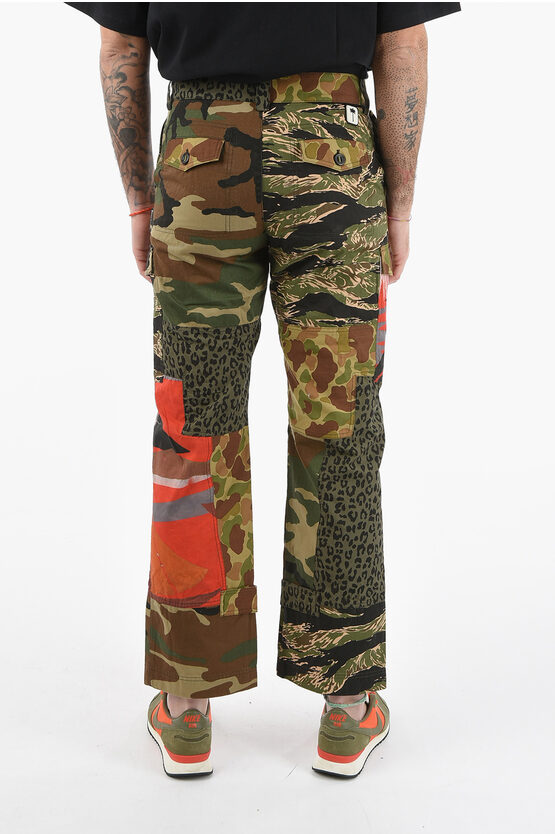 Camouflage Patchwork Motif Cotton Cargo Pants