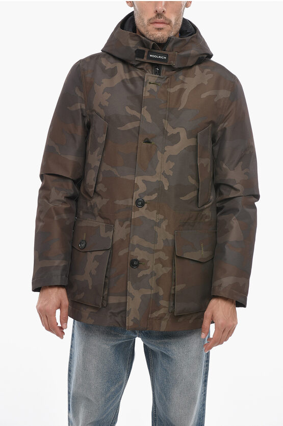 Shop Woolrich Camouflage Utility Down Jacket With Hood