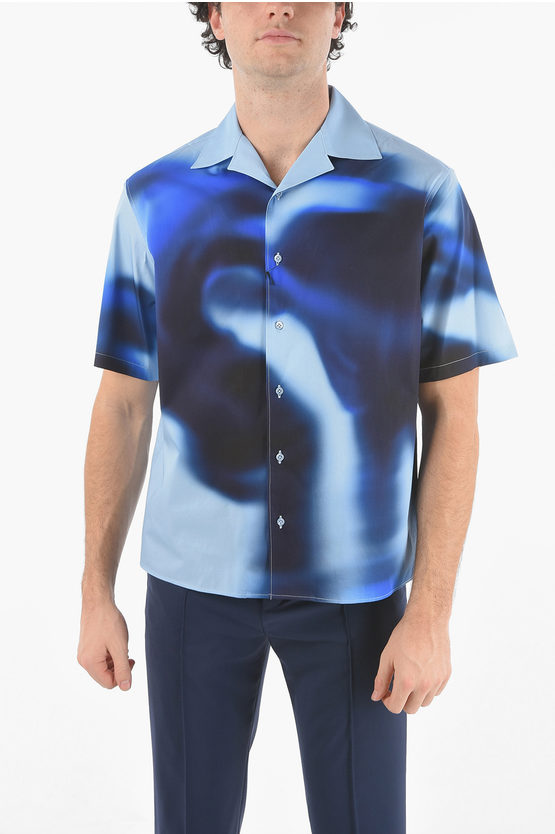 Neil Barrett Camp Collar Blurred Dancers Short-sleeved Shirt In Blue