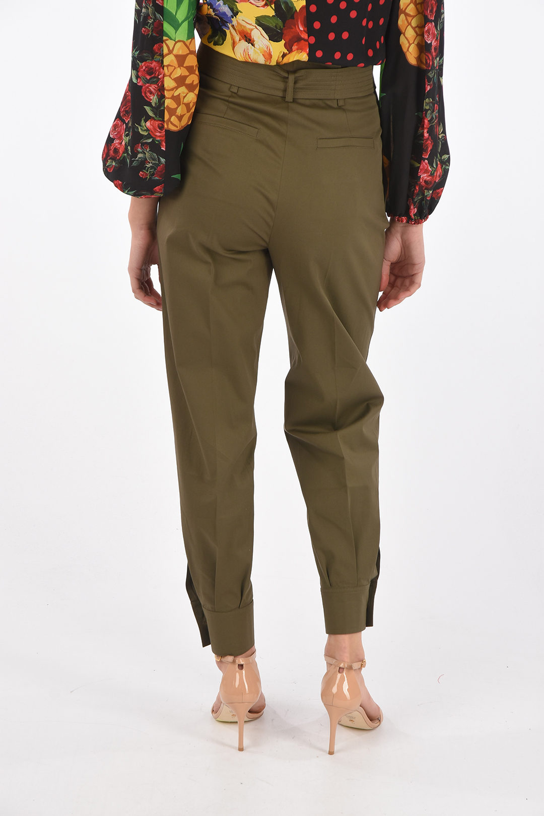 Max Mara Candy Shaped EBURNEA Stretch Cotton Pants with Belt women -  Glamood Outlet