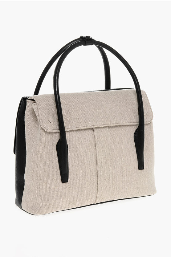 Canvas and Leather Tote Bag with Adjustable Shoulder Strap