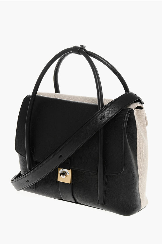 Canvas and Leather Tote Bag with Adjustable Shoulder Strap