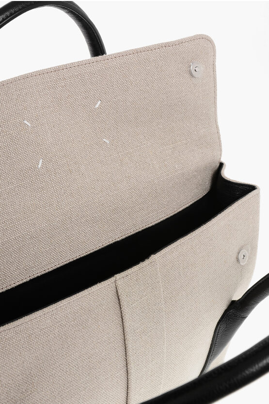 Canvas and Leather Tote Bag with Adjustable Shoulder Strap