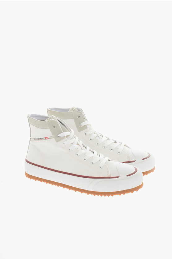 Diesel Canvas And Suede S-principia Low-top Trainers With Platform In White