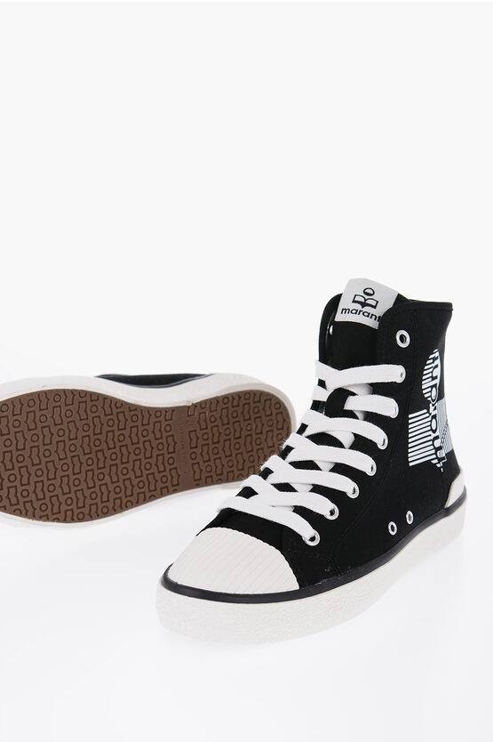 Isabel Marant Canvas Benkeen High-top Sneakers With Printed Logo In Black