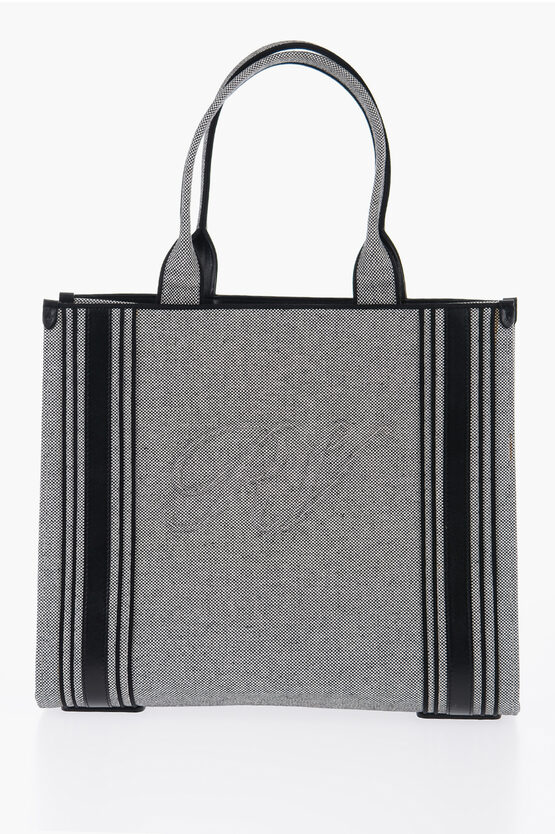 Roger Vivier Canvas Call Me Vivier Tote Bag With Leather Trim And Grosgra In Grey