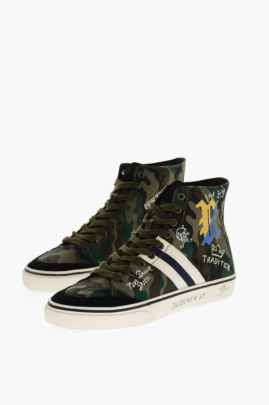 Ralph Lauren Canvas High-top Trainers With Camouflage Motif In White