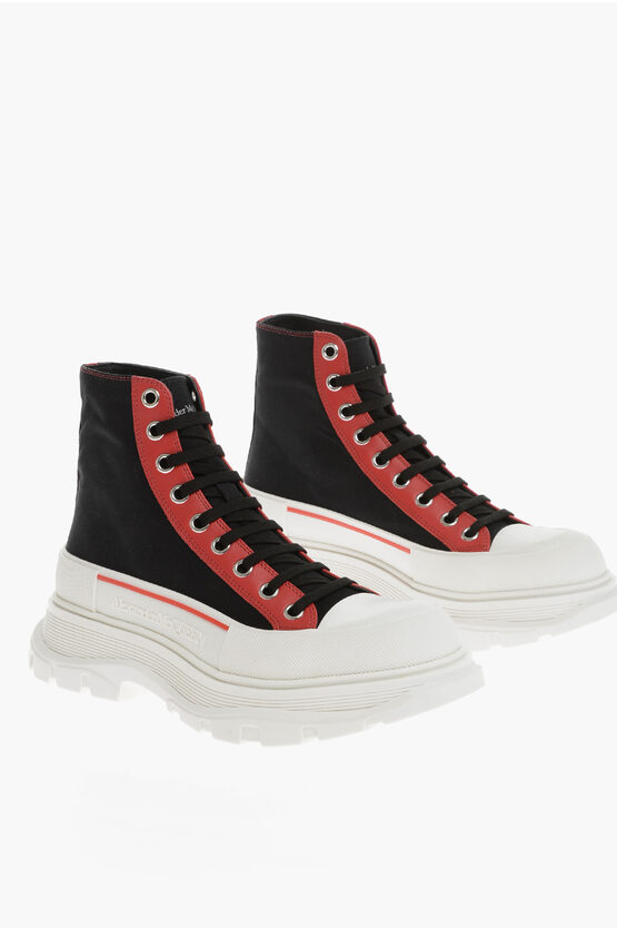 Alexander Mcqueen Canvas High-top Trainers With Platform Sole In Black