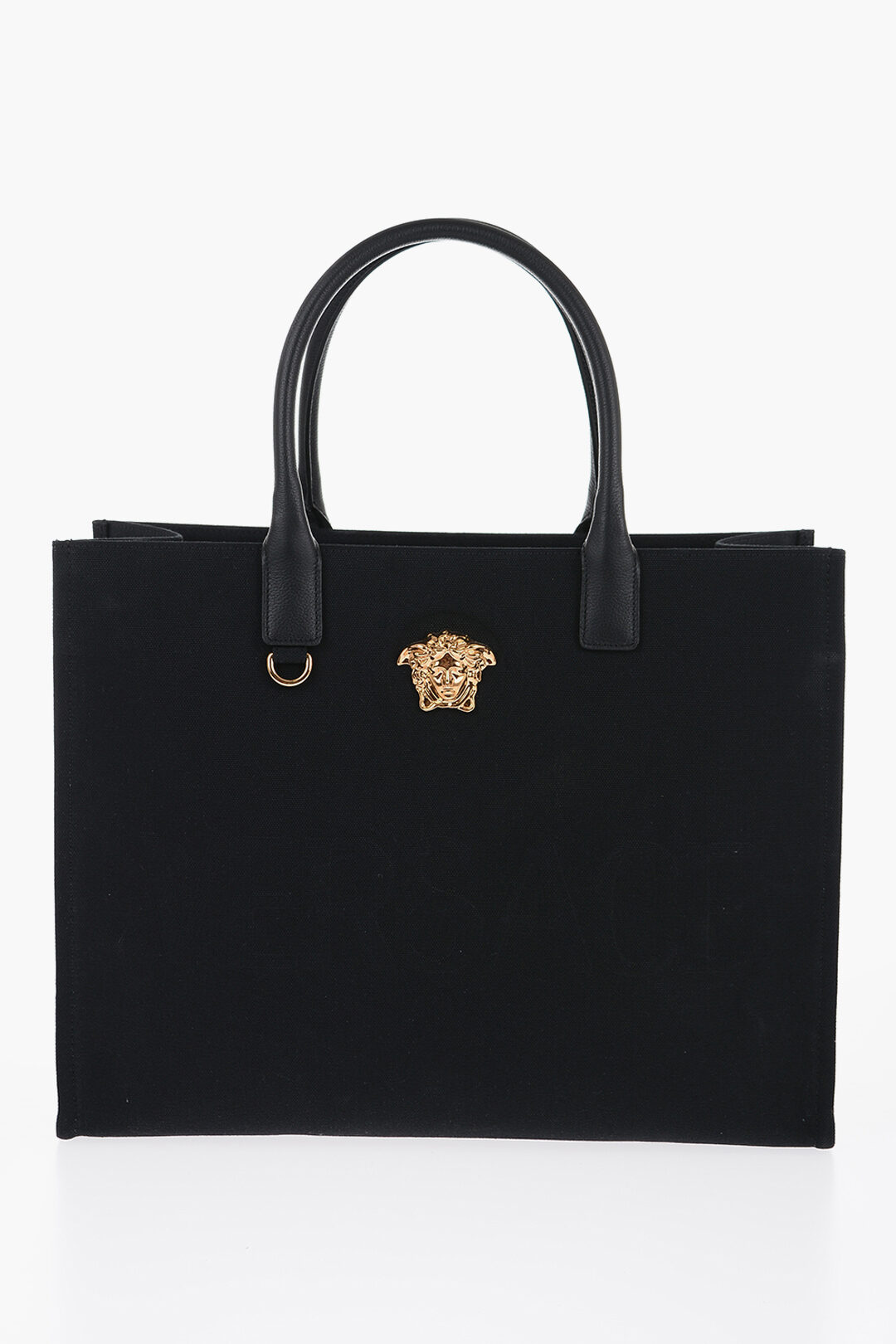 ★送料関税込★VERSACE MEDUSA SMILE トートバッグ Versace Canvas LA MEDUSA Tote Bag with Embossed Logo women