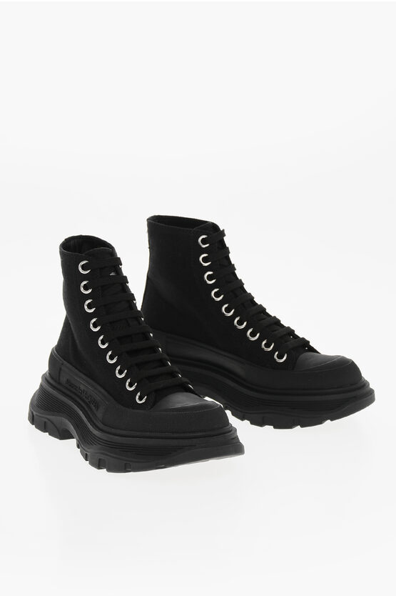Alexander Mcqueen Canvas Lace-up Sneakers With Chunky Sole In Black