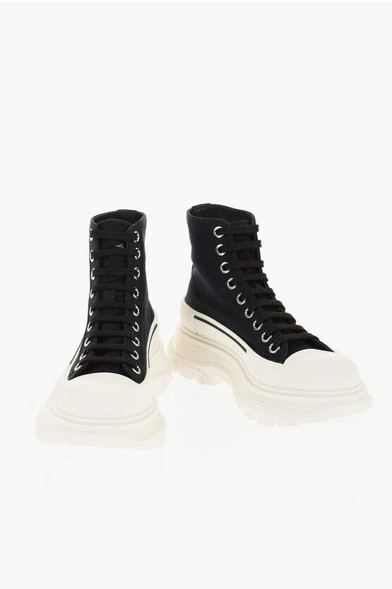 Alexander Mcqueen Canvas Lace-up Sneakers With Chunky Sole In Black