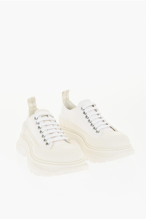 Alexander Mcqueen Canvas Lace-up Sneakers With Chunky Sole In White