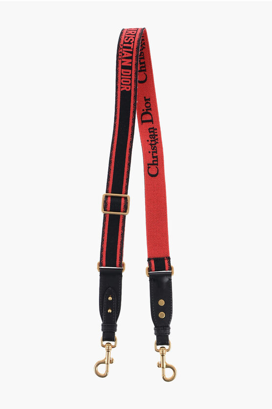 Shop Dior Canvas Logoed Shoulder Strap With Leather Trims