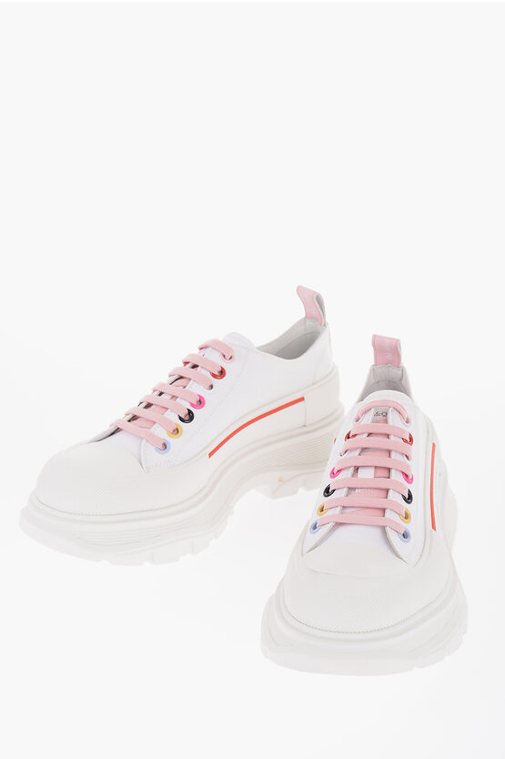Shop Alexander Mcqueen Canvas Low-top Sneakers With Multicolored Eyelets