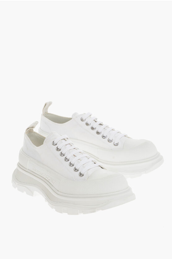 Alexander Mcqueen Canvas Low-top Trainers With Platform Sole In White