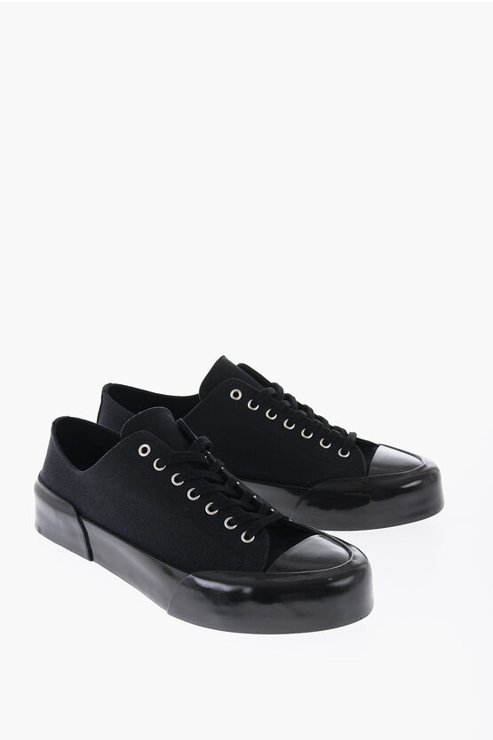 Shop Jil Sander Canvas Low-top Sneakers With Rubber Sole