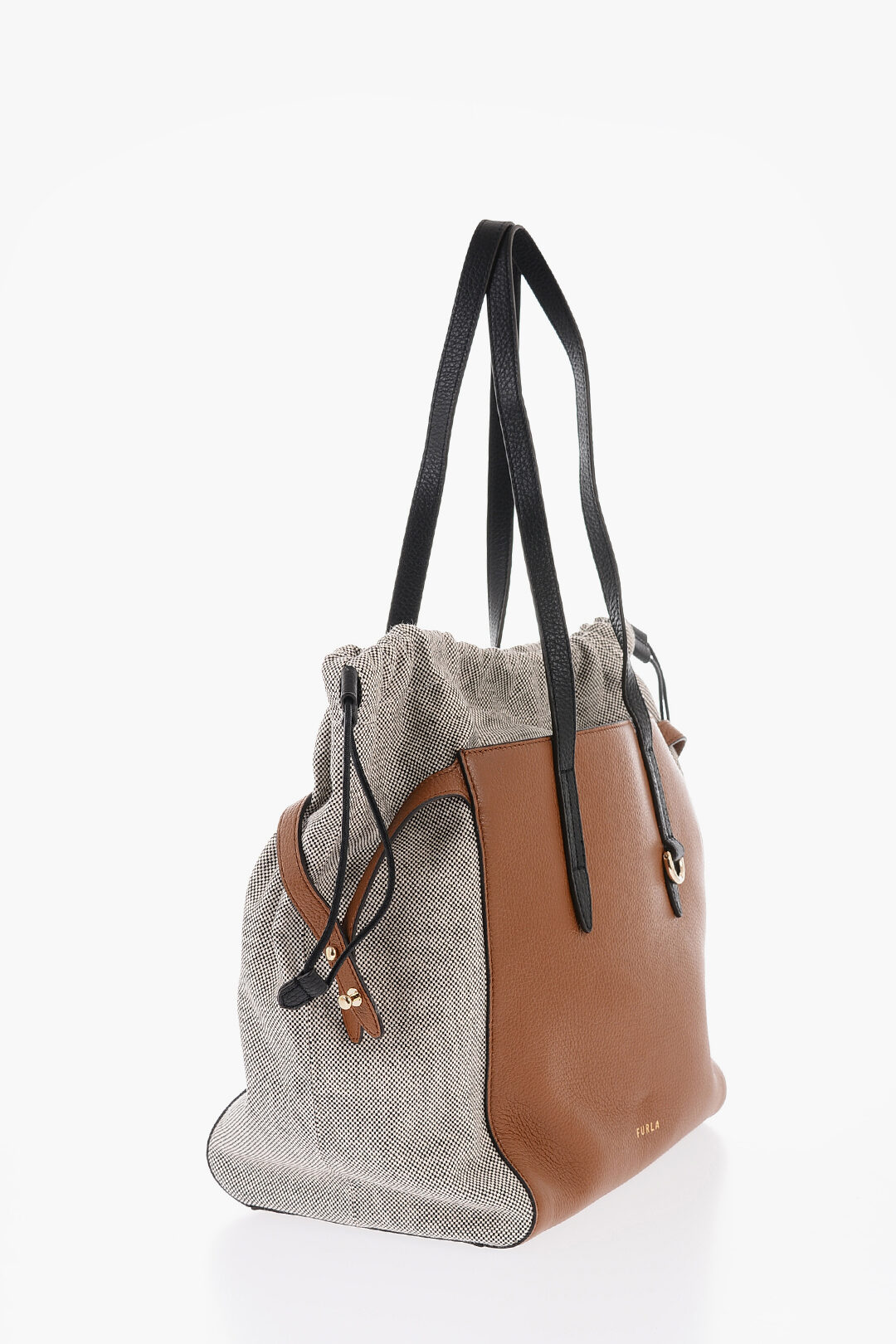 Canvas Net Tote Bag with Grained-leather Detailing Size unica