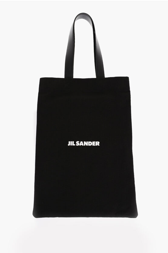 Jil Sander Canvas Shopper Bag With Leather Handles