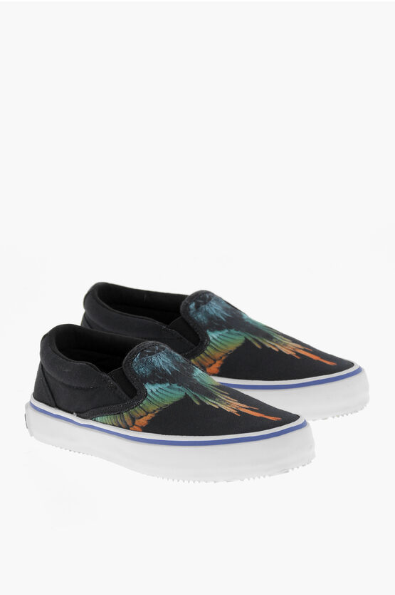 Shop Marcelo Burlon County Of Milan Canvas Slip On Sneakers With Iconic Print