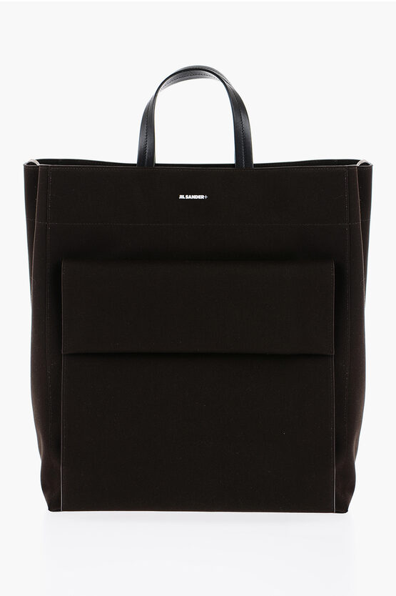 Shop Jil Sander Canvas Utility Shopping Bag With Maxi Front Pocket