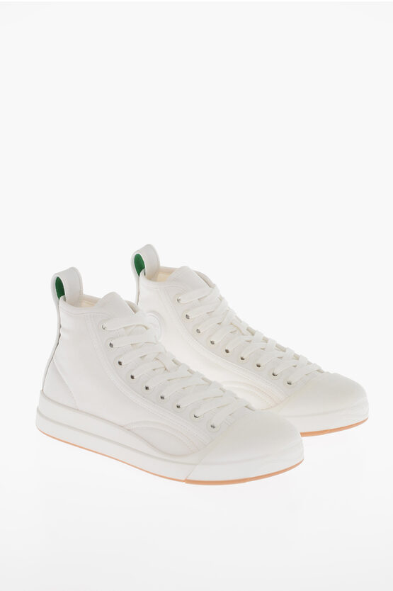 Shop Bottega Veneta Canvas Vulcan High-top Sneakers With Rubberized Toe