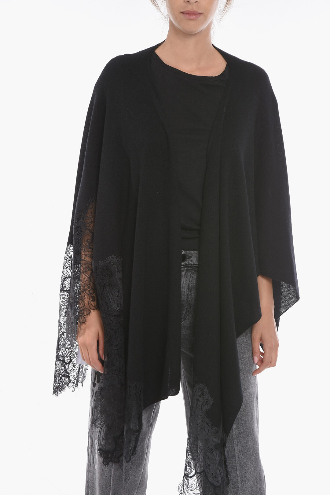 Ermanno Scervino Cape Sleeve Cashmere Cardigan with Lace