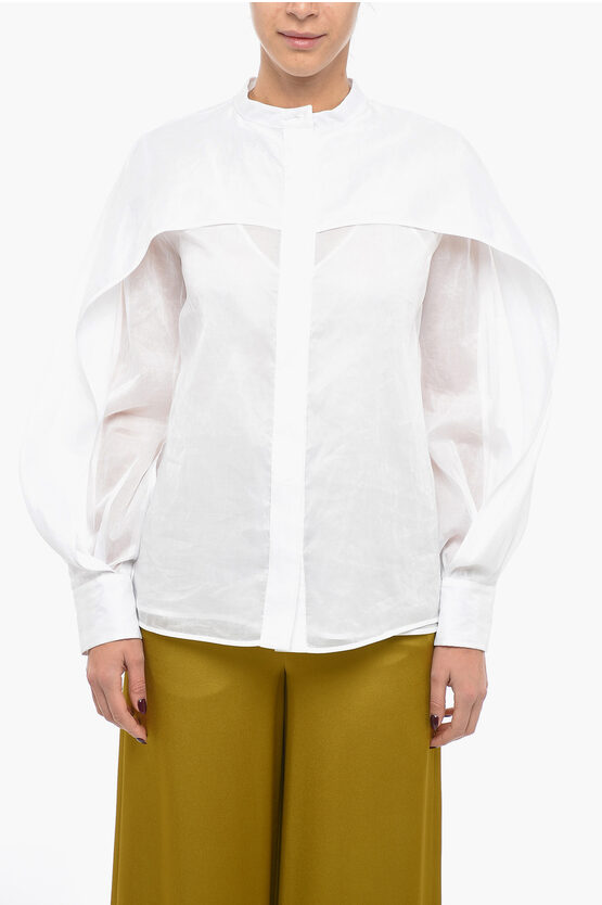 Jil Sander Cape-sleeved Organza Shirt In White