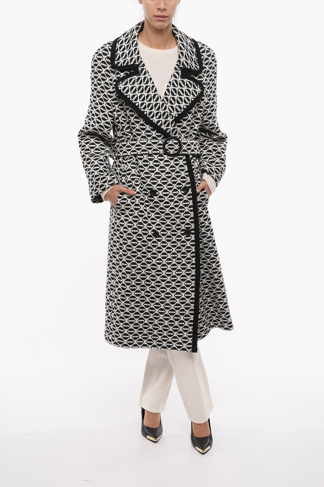 Alberta Ferretti Cappotto In Misto Lana Doppiopetto Ricamato donna ...