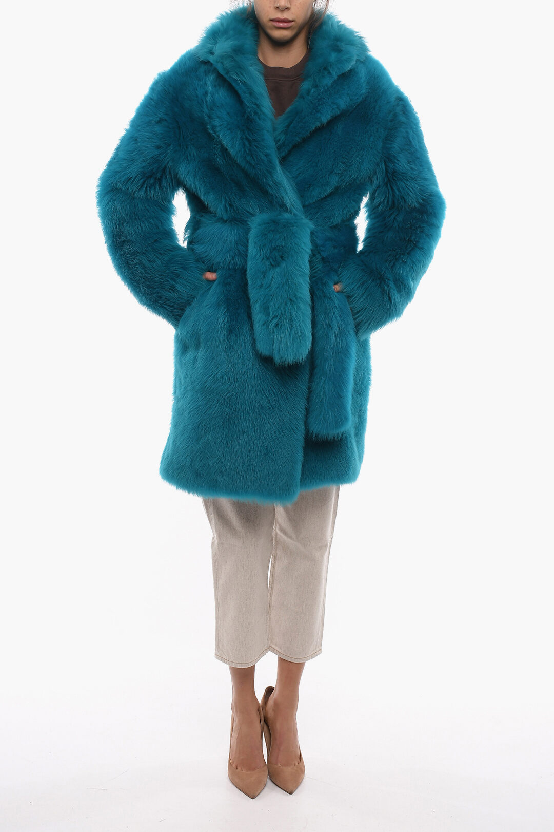 Cappotto in Pelliccia d'agnello con Cintura