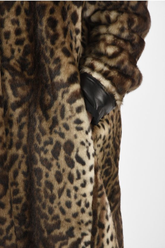Giacca donna con stampa leopardata Cappotto in pelliccia sintetica Capispalla di media lunghezza a maniche lunghe con tasche per l'autunno inverno di Pelliccia Sintetica Giacca Invernale da Donna