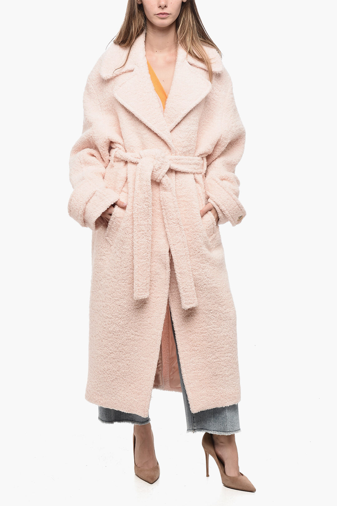 Acne Studios Cappotto Over in Lana Bouclè con Cintura donna