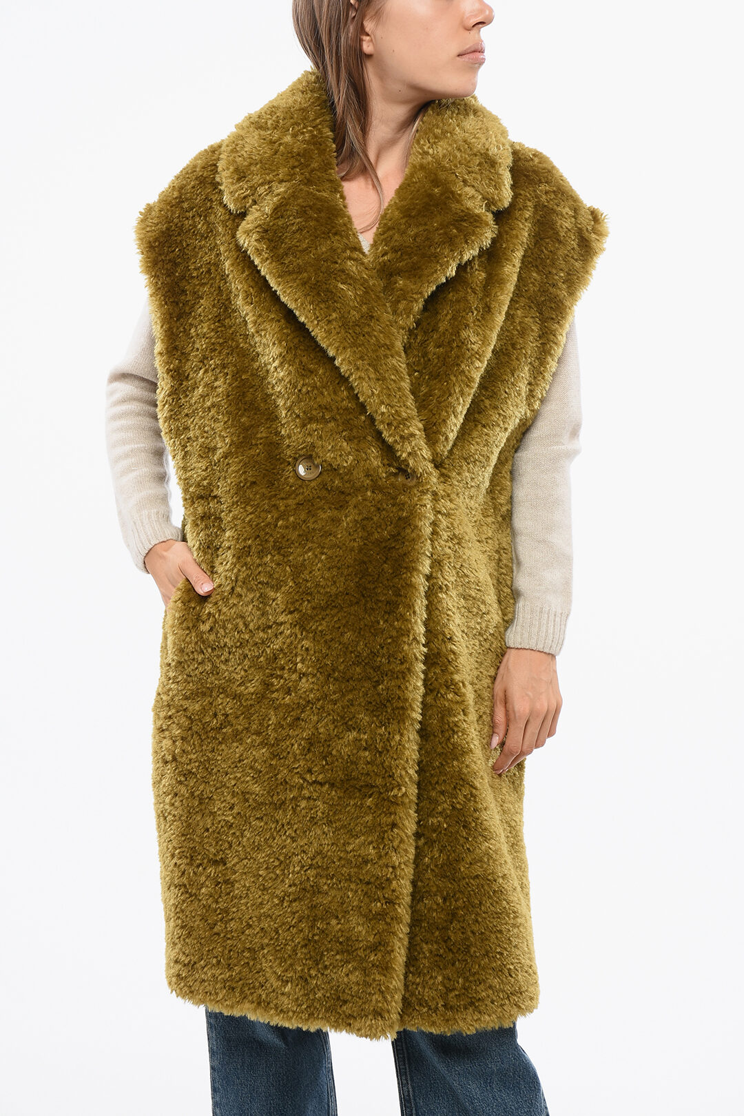 Herno Cappotto Smanicato in Eco-pelliccia con Design Doppiopetto