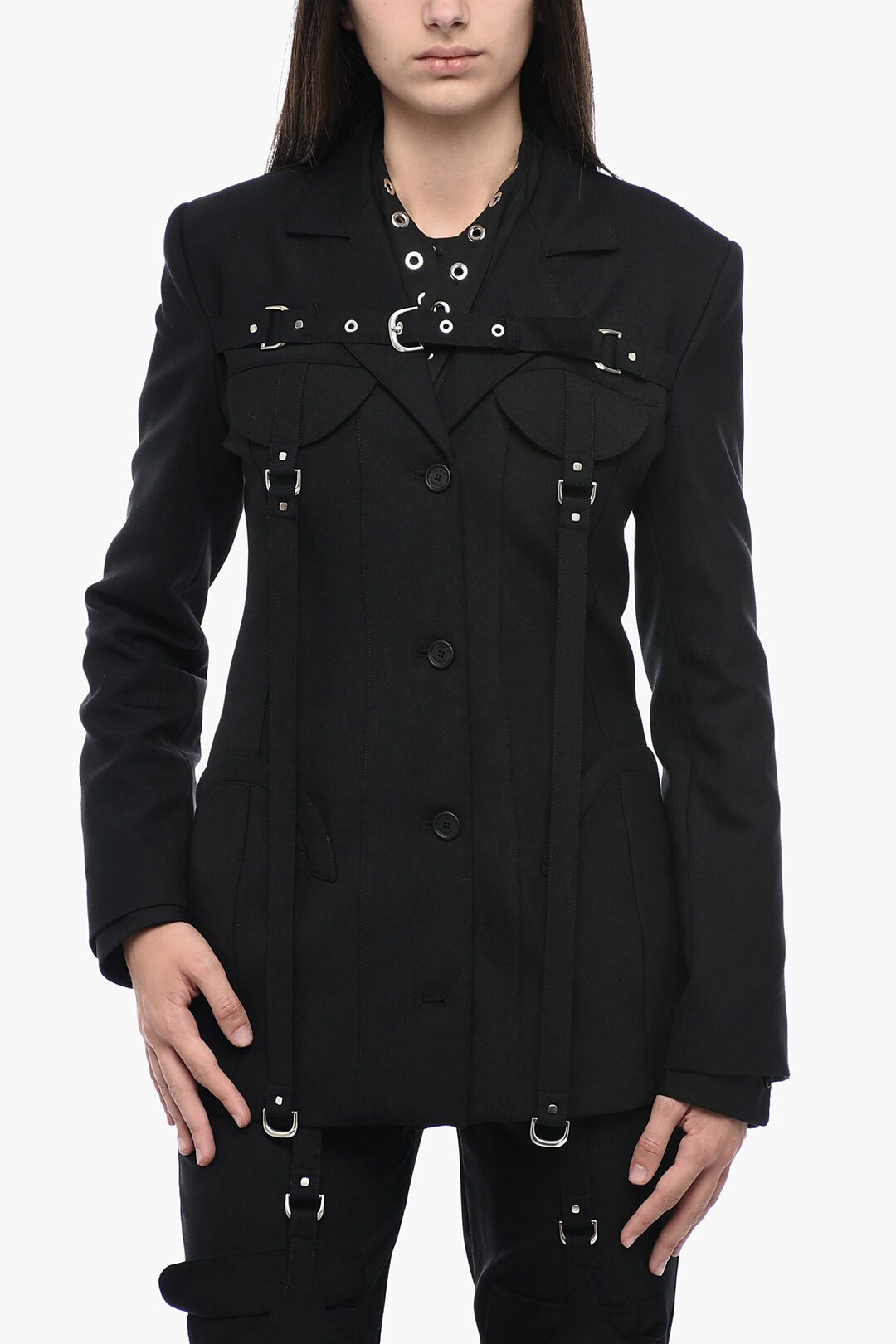 ダウンジャケット・コート OFF-WHITE WOMEN Buckle Cargo Buckle Strap Jacket Black Off-White Cargo Blazer with Buckle women - Glamood Outlet