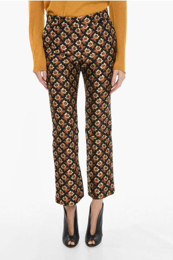 Double J Carrot Fit Jacquard Bella Pants With Floral Pattern In Brown