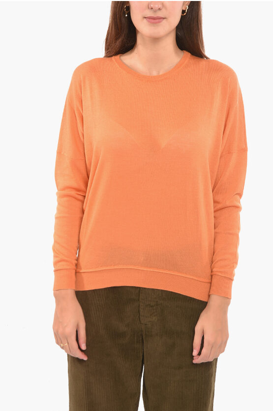 Woolrich Cashmere And Silk Blend Sweather With Drop Shoulder In Orange