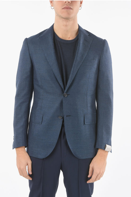 Corneliani Cashmere And Silk Side Vents Notch Lapel Leader Soft 2-butto In Blue