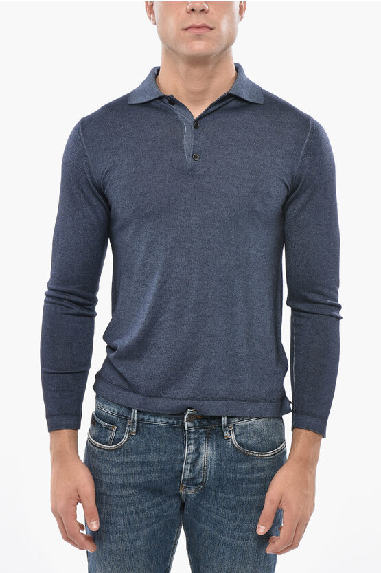 Malo Cashmere And Silk Sweater With Polo Neck In Blue