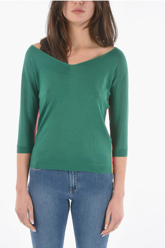 Woolrich Cashmere And Silk Sweater With Stripes On The Back In Green