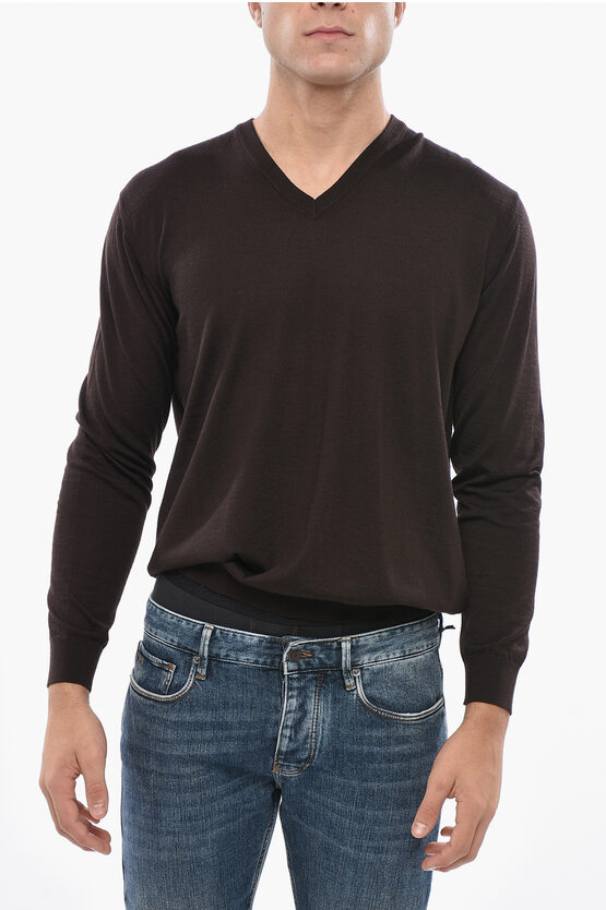 Malo Cashmere And Silk V-neck Sweater In Brown