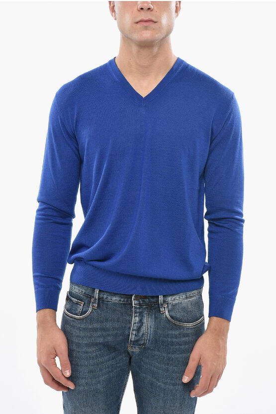 Malo Cashmere And Silk V-neck Sweater In Blue
