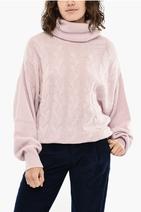 Woolrich Cashmere Aran Motif Turtleneck Sweater In Pink