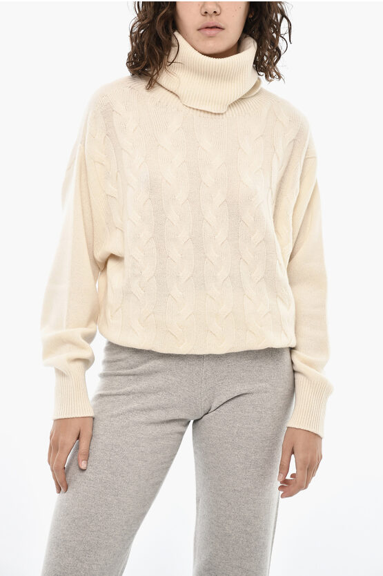 Woolrich Cashmere Aran Motif Turtleneck Sweater In Nude