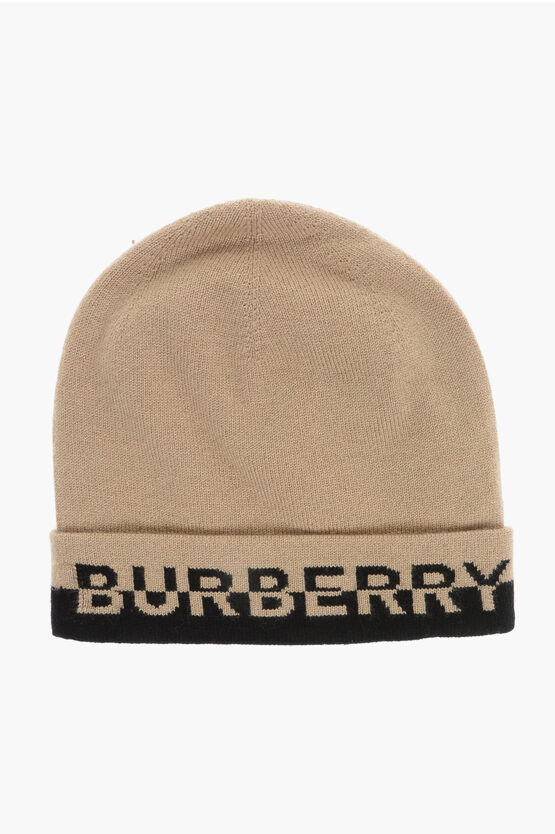 BURBERRY CASHMERE BEANIE WITH TWO-TONE LOGO