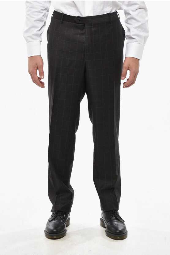Corneliani Cashmere Blend Academy Pants With Distrct Check Motif In Black