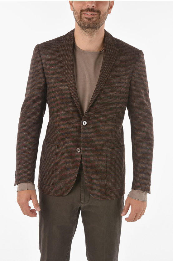 Corneliani Cashmere Blend Academy Soft Blazer With Houndstooth Pattern In Brown
