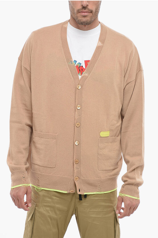 DSQUARED2 CASHMERE BLEND CARDIGAN WIITH DISTRESSED DETAIL 